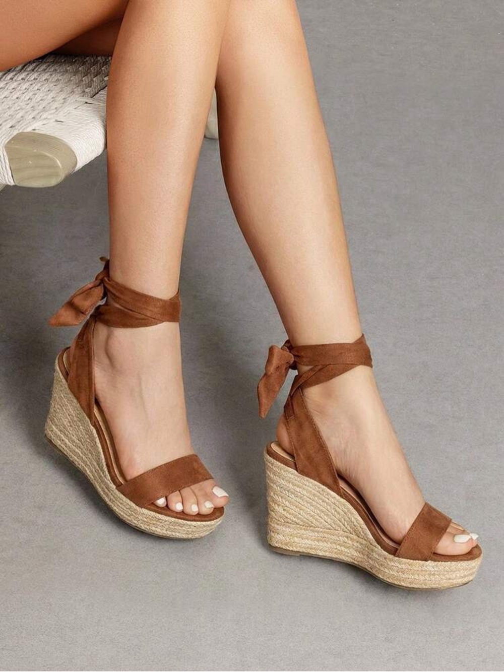 Dream Pairs Brown Suede Ankle-Tie Espadrille Wedges